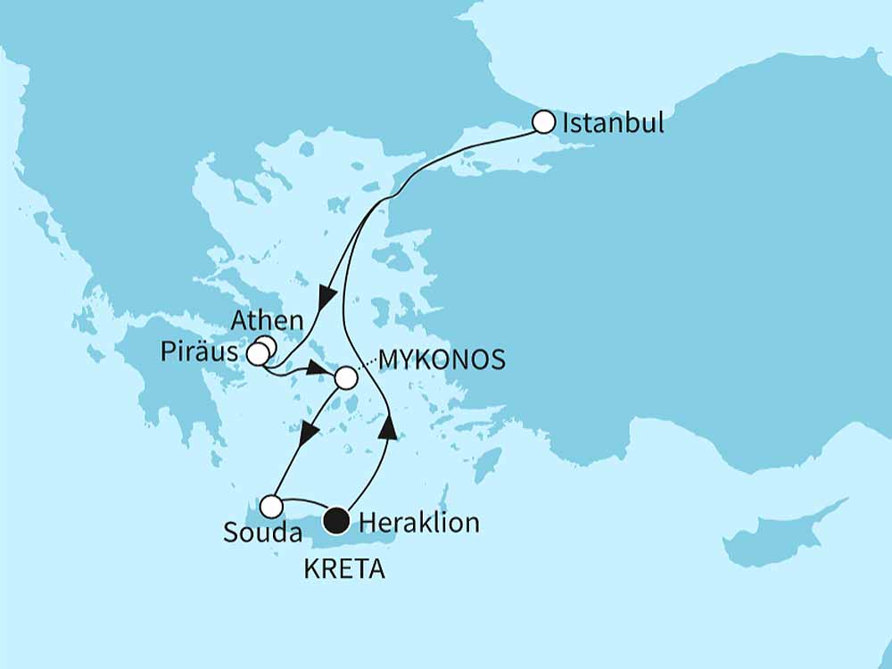 Mein Schiff 5 Angebot der Woche Ã–stliches Mittelmeer mit Kreta - Routenbild